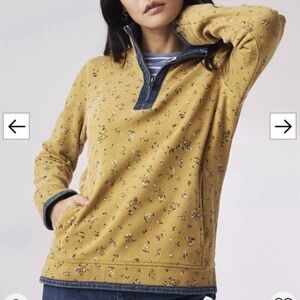 Fat Face Size 4 The Airlie Mustard Yellow Floral 1/4 Zip Pullover Sweatshirt